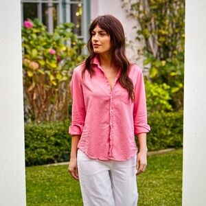 Frank & Eileen “EILEEN “ Relaxed Button-Up Shirt Pink Coral Size M